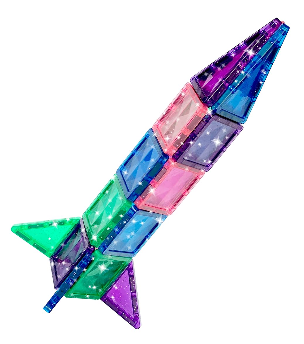 CreateOn Crayola Mini Magnetic PIP-Tiles, 24-Piece Glitter Building Set, STEM Magnetic Toys for Kids 3+, Travel-Friendly Fun