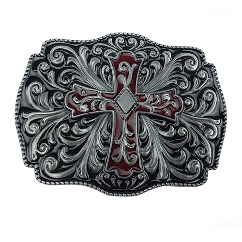 DT Vintage Cross Belt Buckle，Western Cowboy/cowgirl,Birthday,Christmas Day, Father's Day Gifts (red)