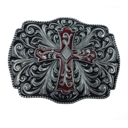 DT Vintage Cross Belt Buckle，Western Cowboy/cowgirl,Birthday,Christmas Day, Father's Day Gifts (red)