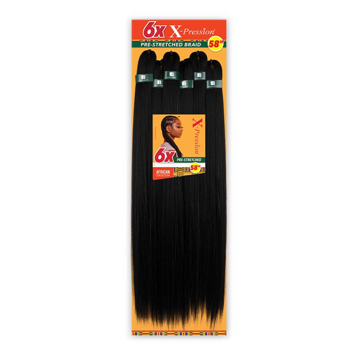 Sensationnel X-Pression 6X Pre-Stretched Braiding Hair 58" – Kanekalon Flame Retardant Synthetic Hair for Box Braids & Twists (1B Off Black)