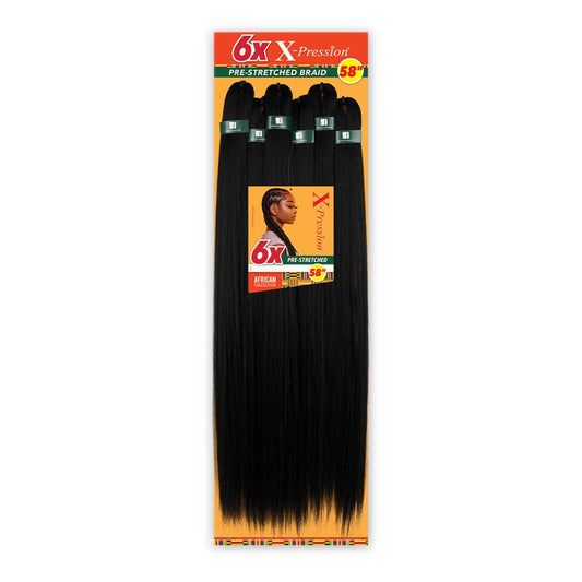 Sensationnel X-Pression 6X Pre-Stretched Braiding Hair 58" – Kanekalon Flame Retardant Synthetic Hair for Box Braids & Twists (1B Off Black)