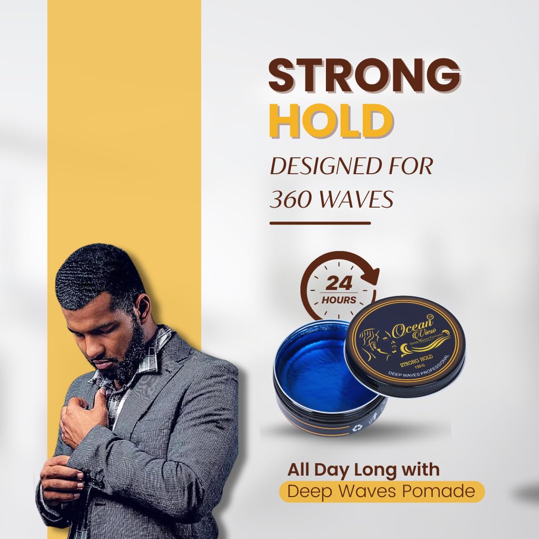 OCEAN VIEW DEEP WAVES Pomade - Water-Based Hair Cream for 360 Waves & Wolfing, Strong Hold, Easy to Wash, Smooth Application, 4oz