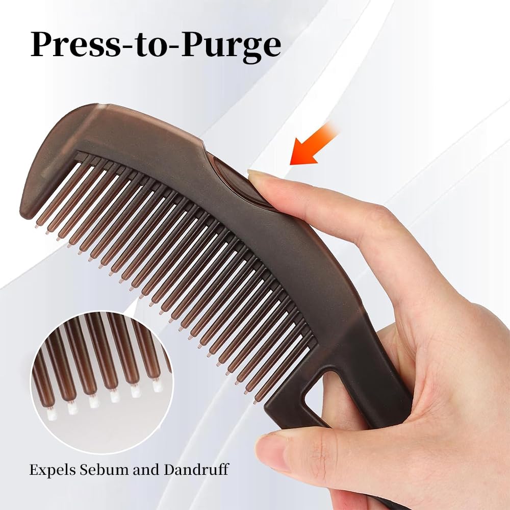 Dandruff Comb with Self-Cleaning Hollow Teeth & Massage Grip – Removes Flakes & Oil Build-Up – Scalp Detox Hair Comb for Women, Men & Kids
