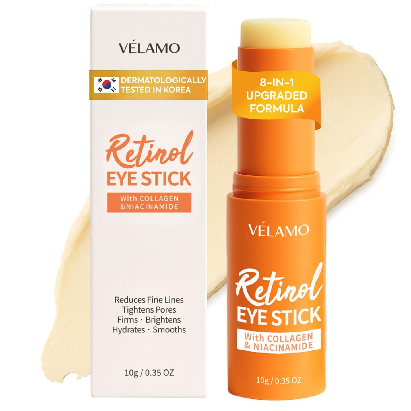 VELAMO Advanced Retinol Eye Balm Stick, Korea – 8-in-1 Collagen, Niacinamide & Peptides for Dark Circles, Puffiness & Wrinkles 0.35oz