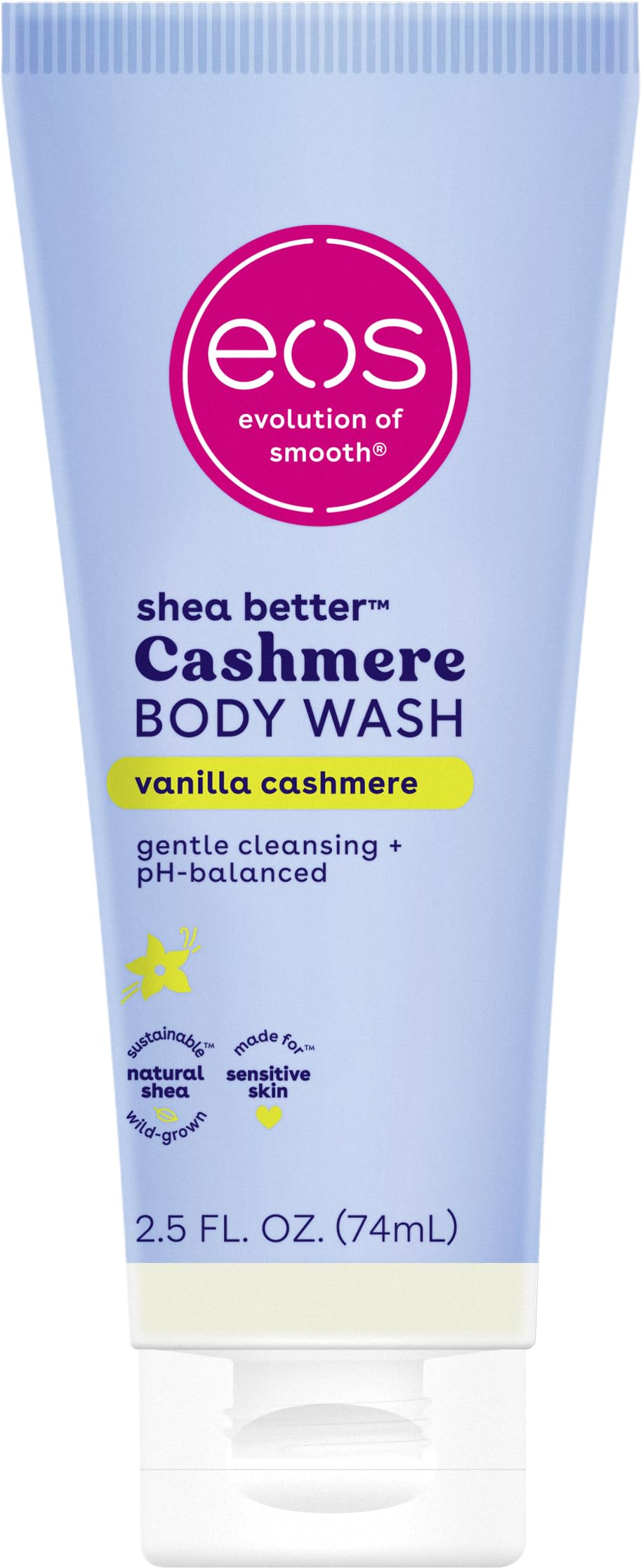 eos Travel Vanilla Cashmere Body Wash- Travel Size Essential, Toiletries, Mini Body Wash, 2.5 fl oz