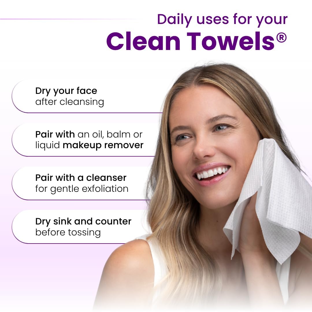 Clean Skin Club Healthy Aging Clean Towels® XL – Soft, Disposable Face Towels for Wrinkles, Fine Lines & Makeup Removal, 50 Count