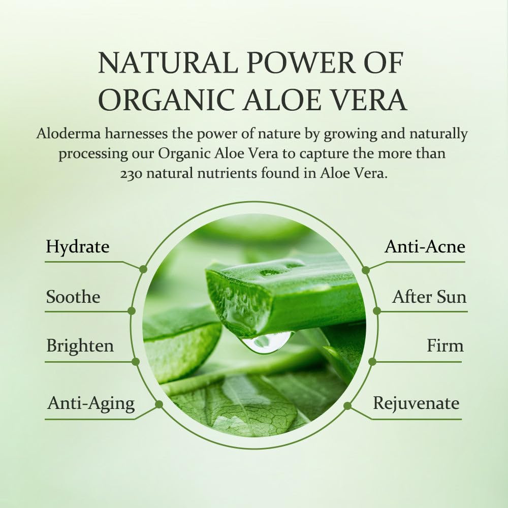 Aloderma Organic Aloe Vera Gel 96% Pure – Freshly Made Within 12 Hours, Hydrating & Soothing Gel for Face, Body, Hair & Scalp, 7.05 oz