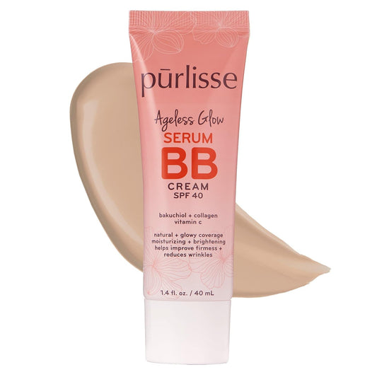 pūrlisse Ageless Glow Serum BB Cream SPF 40 – Lightweight Glow BB Cream with Bakuchiol & Vitamin C for Firm, Dewy Skin & Fewer Wrinkles – Light, 1.4 oz