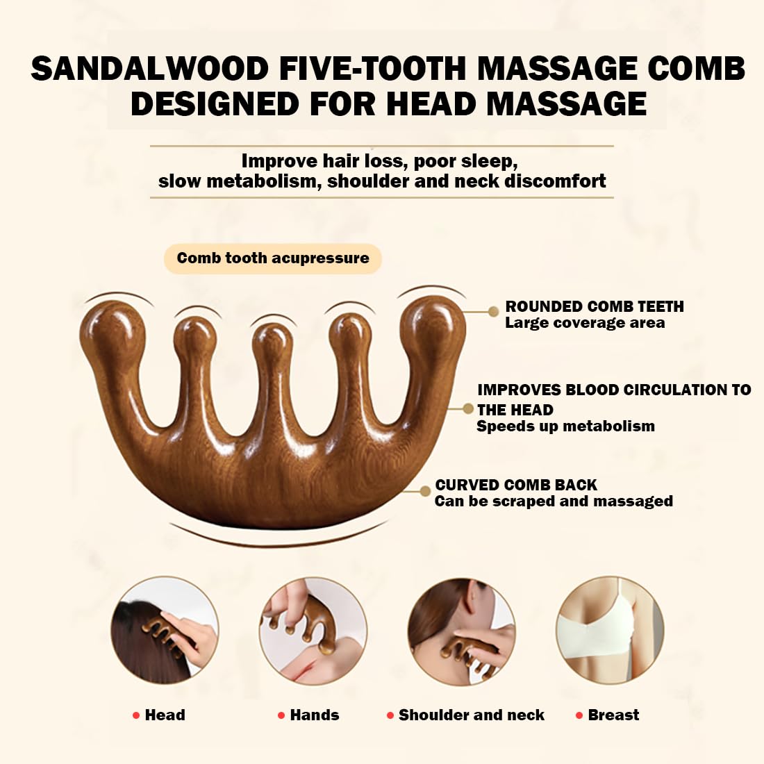 Cureder Wooden Scalp Massager - Handmade 100% Natural Green Sandalwood Wide Tooth Combs - Wood Massage Comb & Sandalwood Comb for Luxurious Hair Care