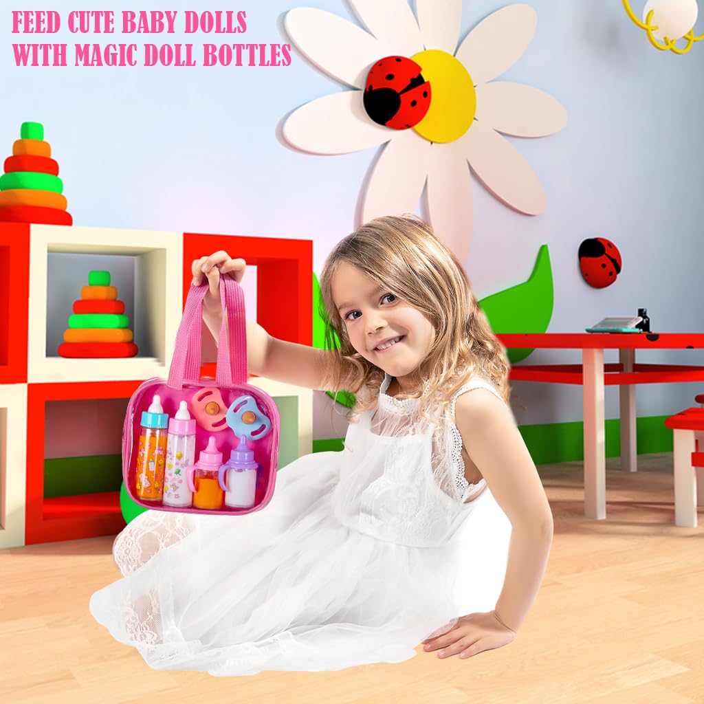 fash n kolor Baby Doll Accessories - 6 Accessories in One Diaper Bag - Magic Bottle - Toys - Doll Care Kit - Gifts
