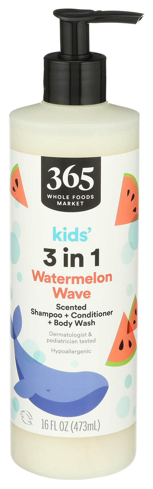 365 by Whole Foods Market, Kids' 3-in-1 Shampoo, Conditioner, & Body Wash, Watermelon, Hypoallergenic, 16 Fl Oz