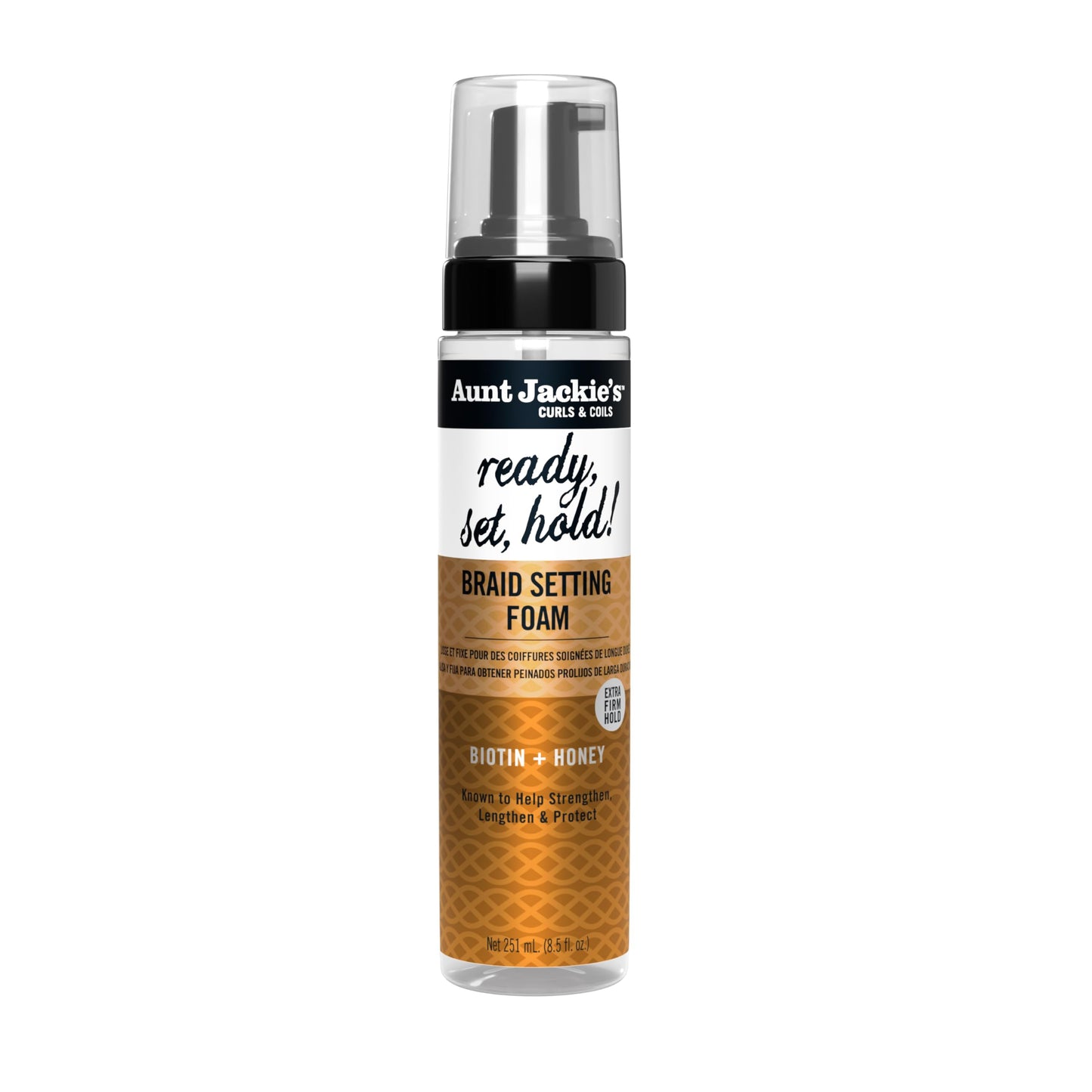 Aunt Jackie's Curls & Coils Braid + Twist Collection Ready, Set, Hold Braid Setting Foam with Extra Firm Hold, 8.5 fl oz