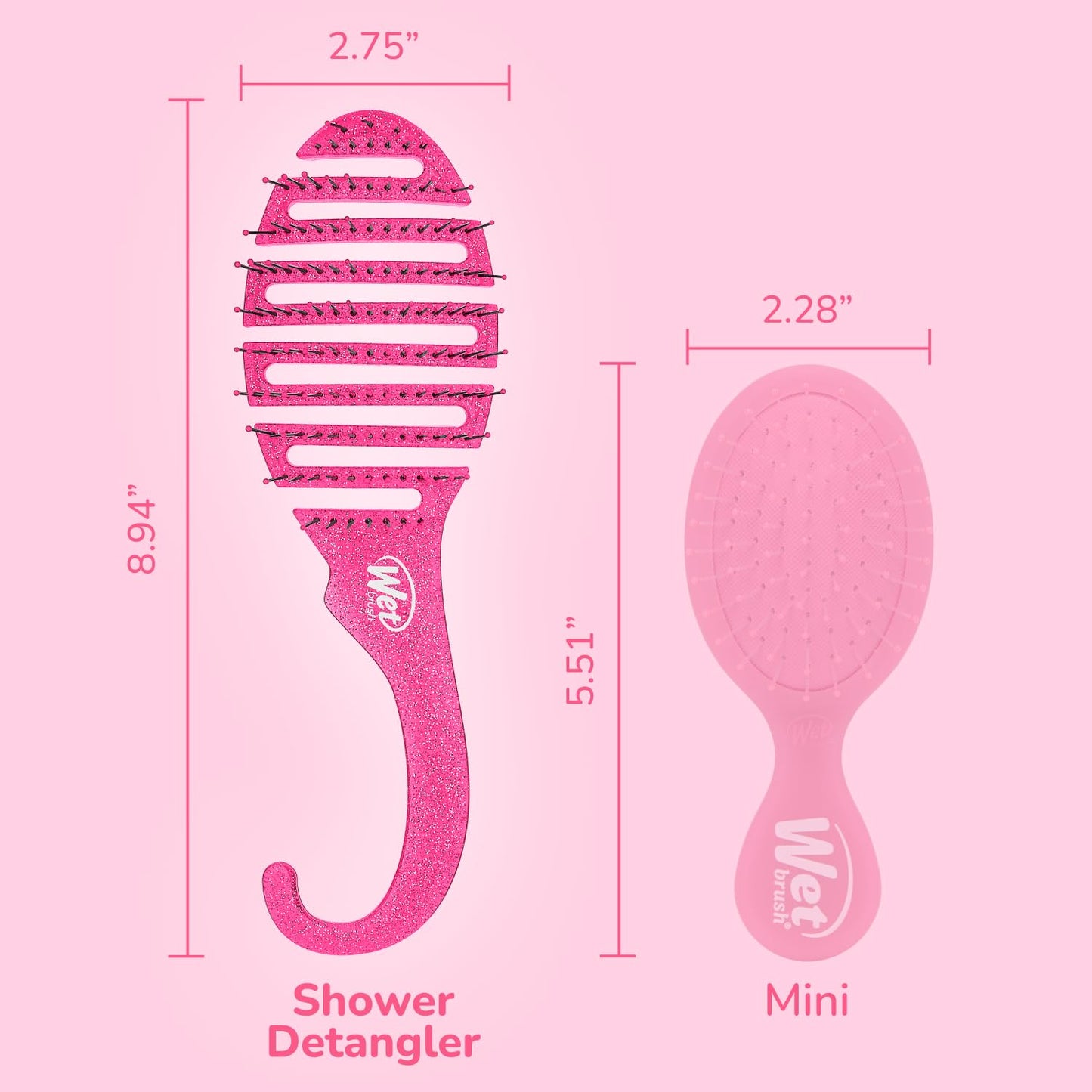 Wet Brush Shower Detangler Hair Brush - Ultra-Soft IntelliFlex Bristles Reduce Pain, Breakage & Split Ends - For Wet/Dry Hair, Men & Women, Pink Glitter