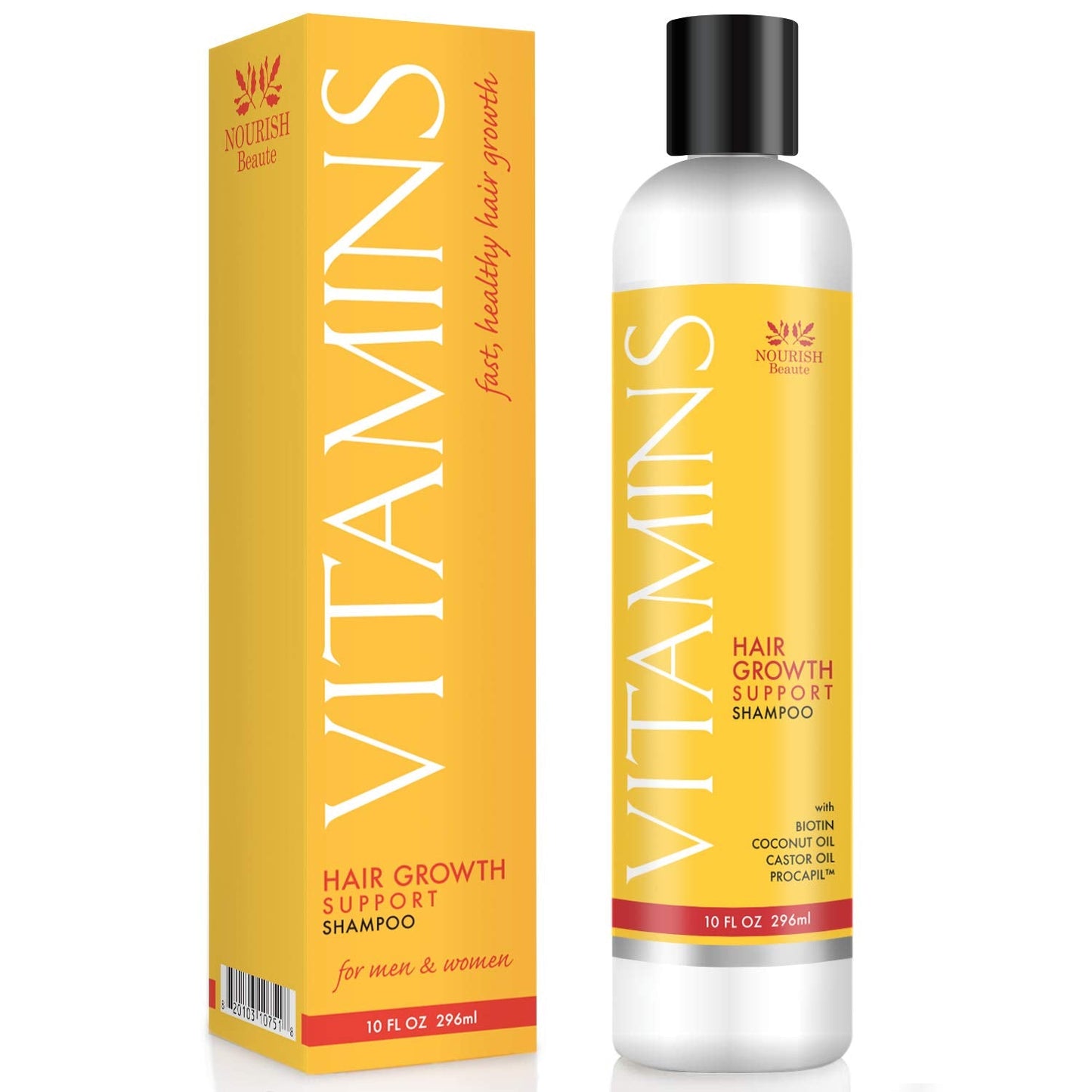 Nourish Beaute Hair Growth Shampoo with Biotin & DHT Blockers – Promotes Regrowth, Volume & Thickness for Men & Women, 10 Fl Oz