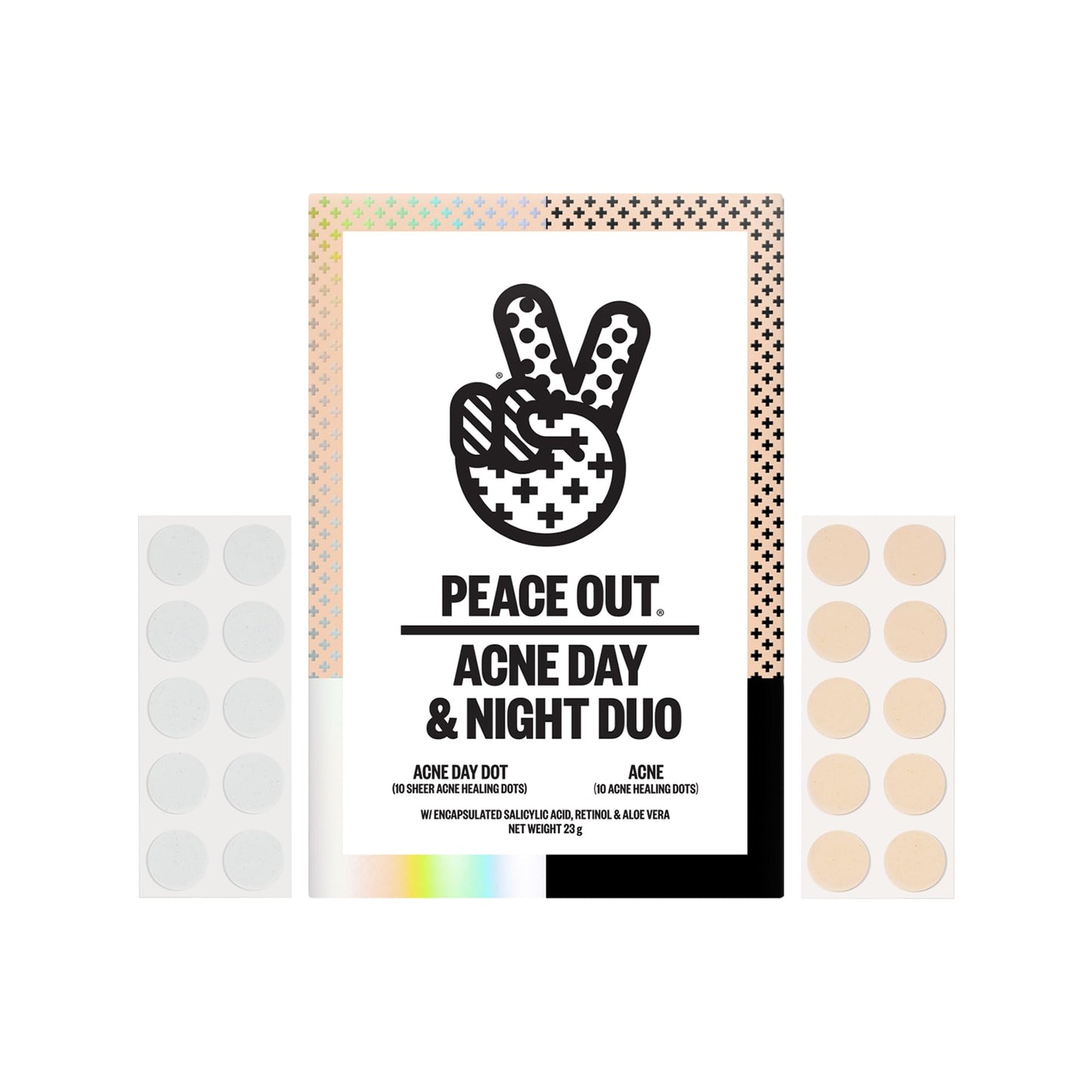 PEACE OUT Acne Day & Night Duo – Sheer Hydrocolloid Pimple Patches with Salicylic Acid, Retinol & Aloe Vera, 20 Dots for Fast Blemish Relief