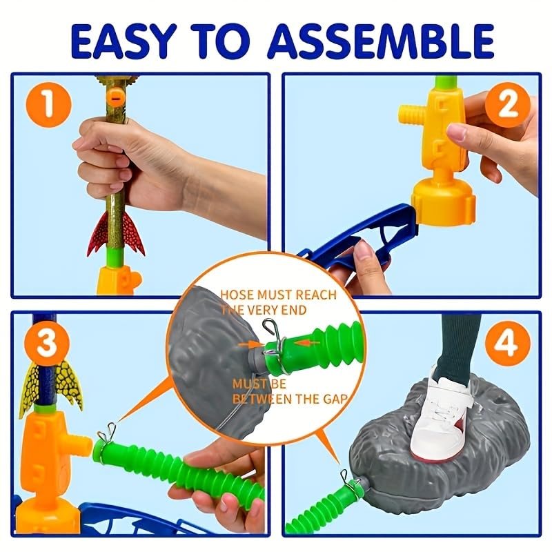 Topnradym Dinosaur Rocket Launcher, 6 Dinosaur Foam Rockets, Launch up to 100 ft, Family Fun, Birthdays, Gift