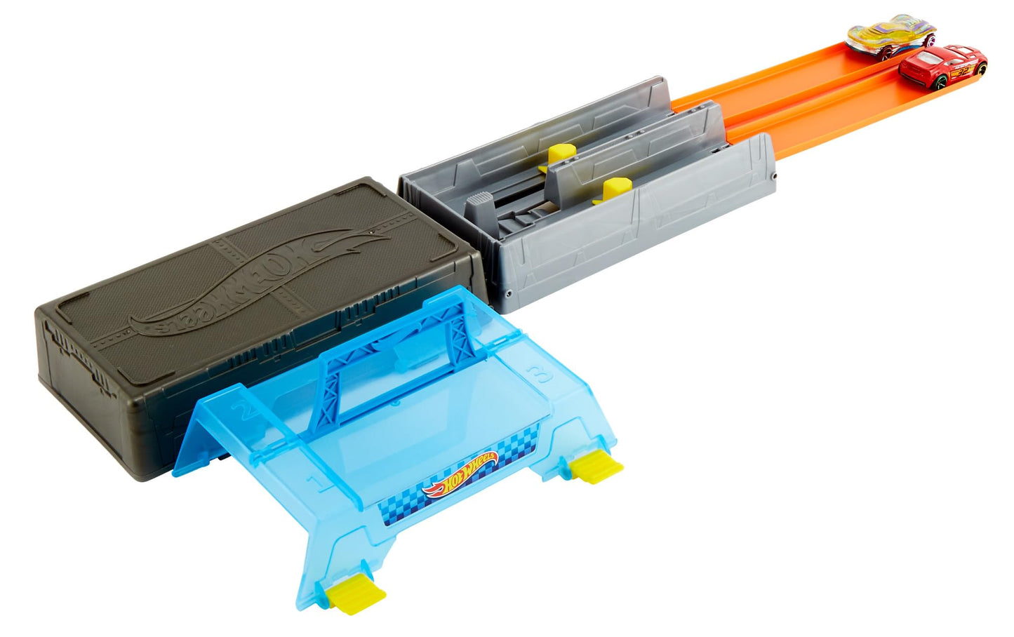 Hot Wheels Toy Cars & Track Set, Race Case Playset with 2 Vehicles in 1:64 Scale, Dual Launcher for Side-By-Side Racing & Portable Storage Container