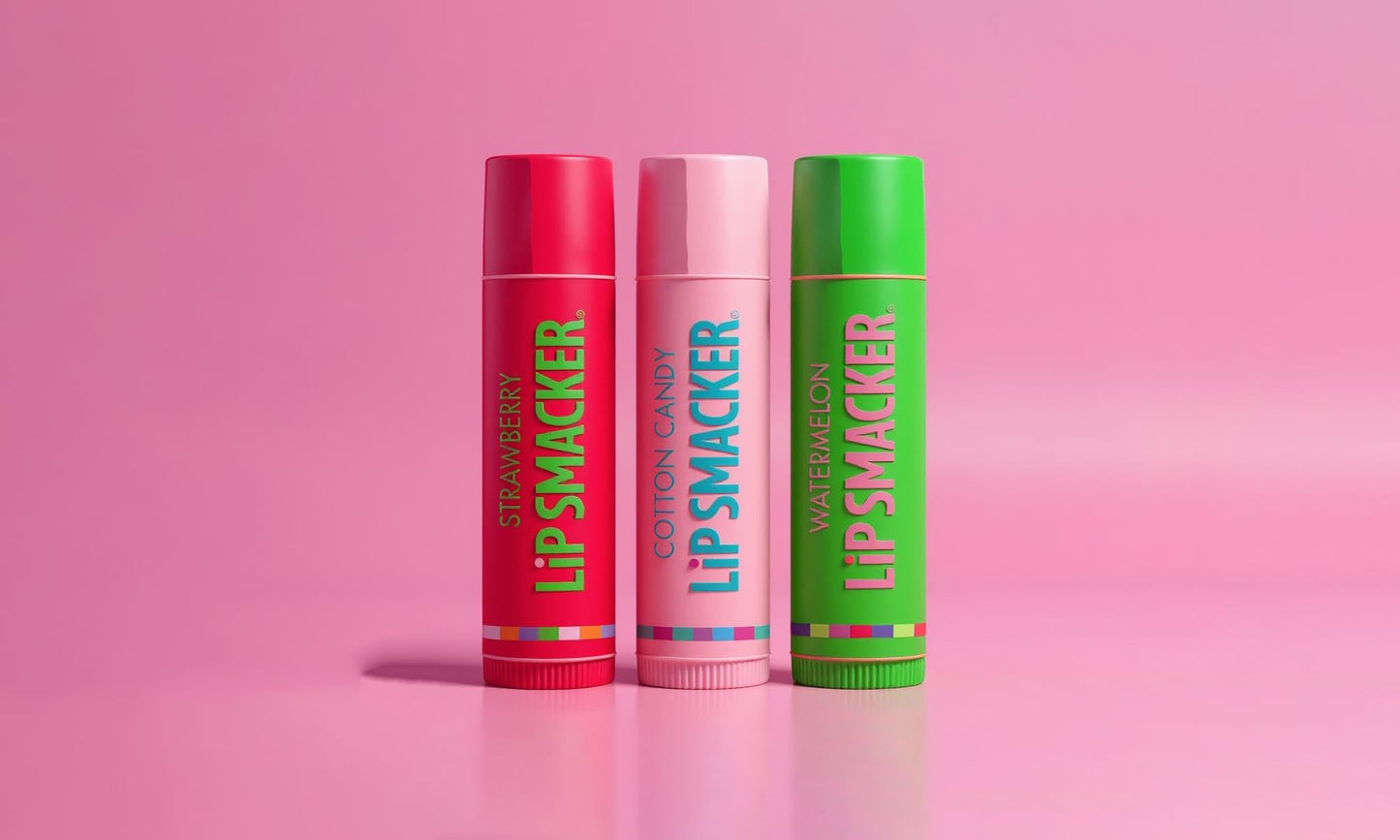 Lip Smackers Flavored Lip Balm Original & Best - Moisturizing, Soothing Trio Strawberry, Watermelon, & Cotton Candy