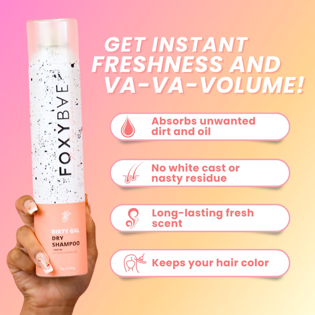 FoxyBae Volumizing Dry Shampoo Spray for Women - With Biotin for Hair Growth - For Dark, Brunette & Blonde Hair - Refreshing & Non-Toxic