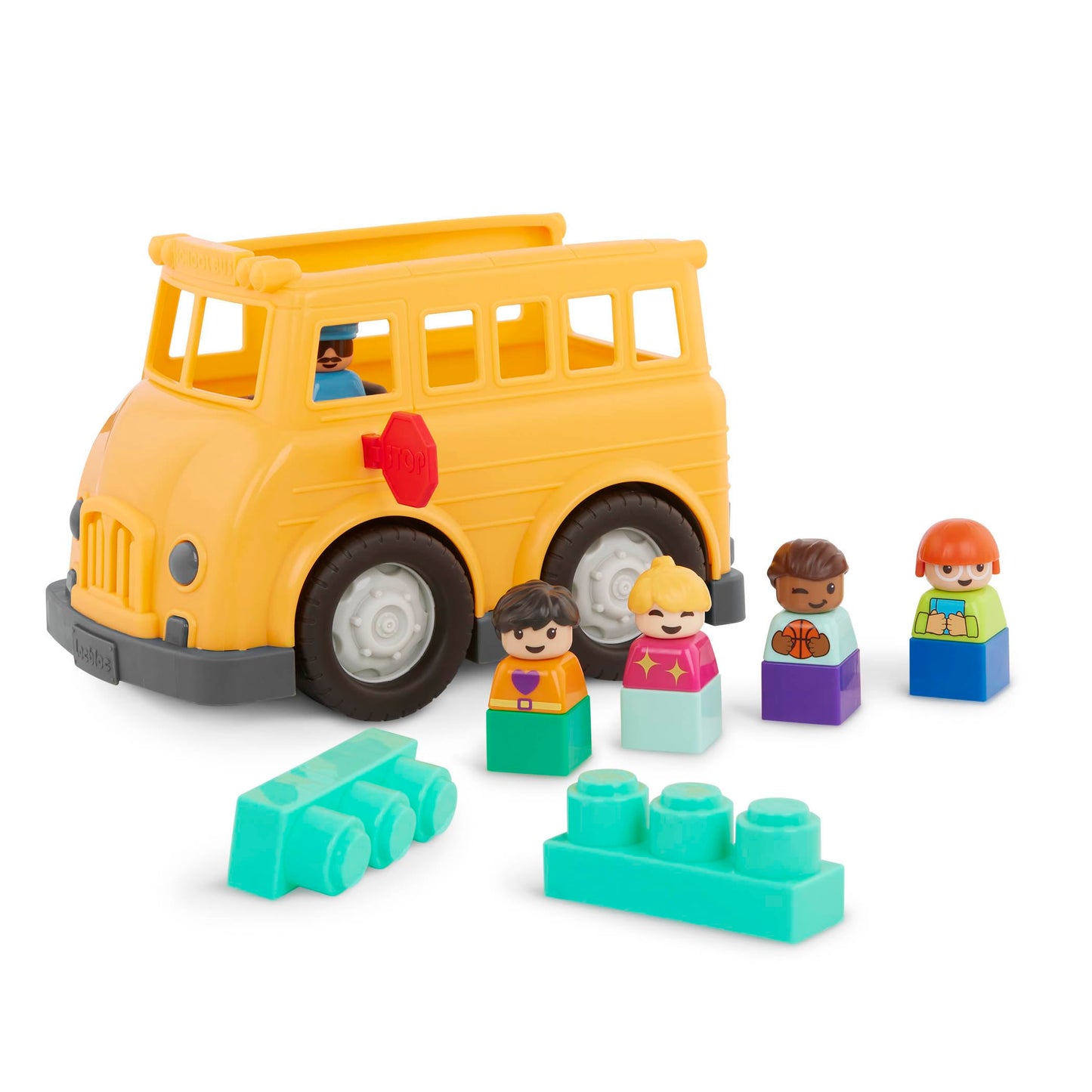 Battat – School Bus – 8 Pieces Construction Set – 5 Figures & 2 Blocks – Build – On Vehicle – 12+ Months – Locbloc® School Bus