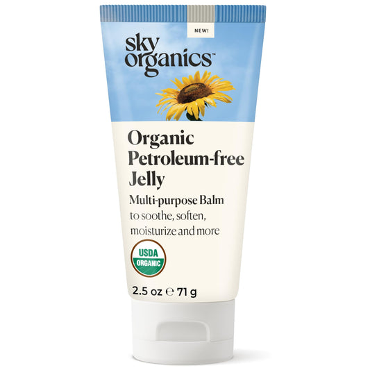 Sky Organics Petroleum-Free Organic Jelly Balm, Shea, Coconut & Olive Oils, Vitamin E – Moisturizer & Lip Care for Dry Skin, 2.5oz + Ebook