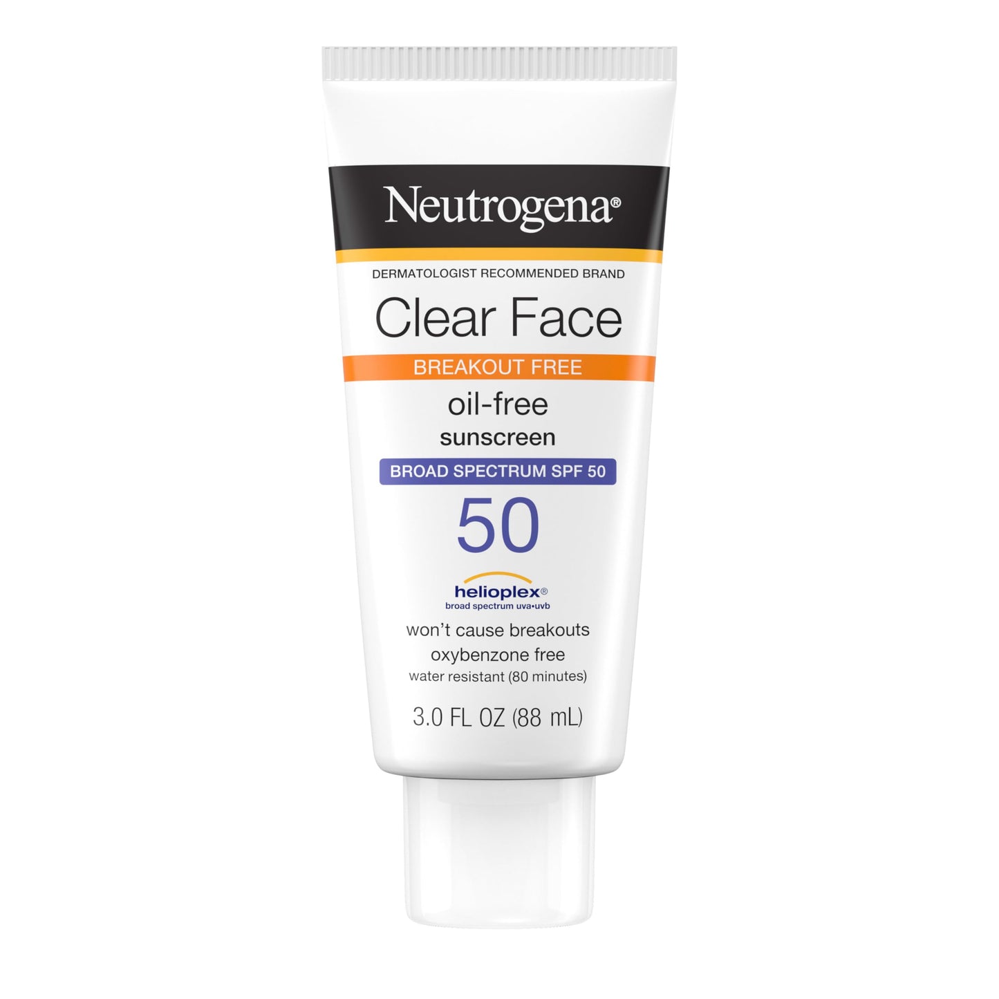 Neutrogena Clear Face Sunscreen SPF 50 for Acne-Prone & Oily Skin, Oil-Free, Fragrance-Free, Water-Resistant, 3 fl. oz