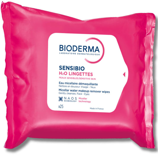 Bioderma Sensibio H2O Makeup Wipes, Cleansing and Makeup Removing, Skin Soothing for Sensitive Skin, 25 Wipes