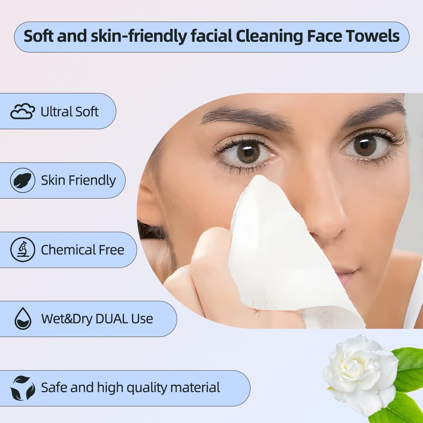 Disposable XL Face Towels – Biodegradable, Super Soft & Thick Cleansing Wipes for Sensitive Skin, Makeup Removal, Travel & Daily Use (50)