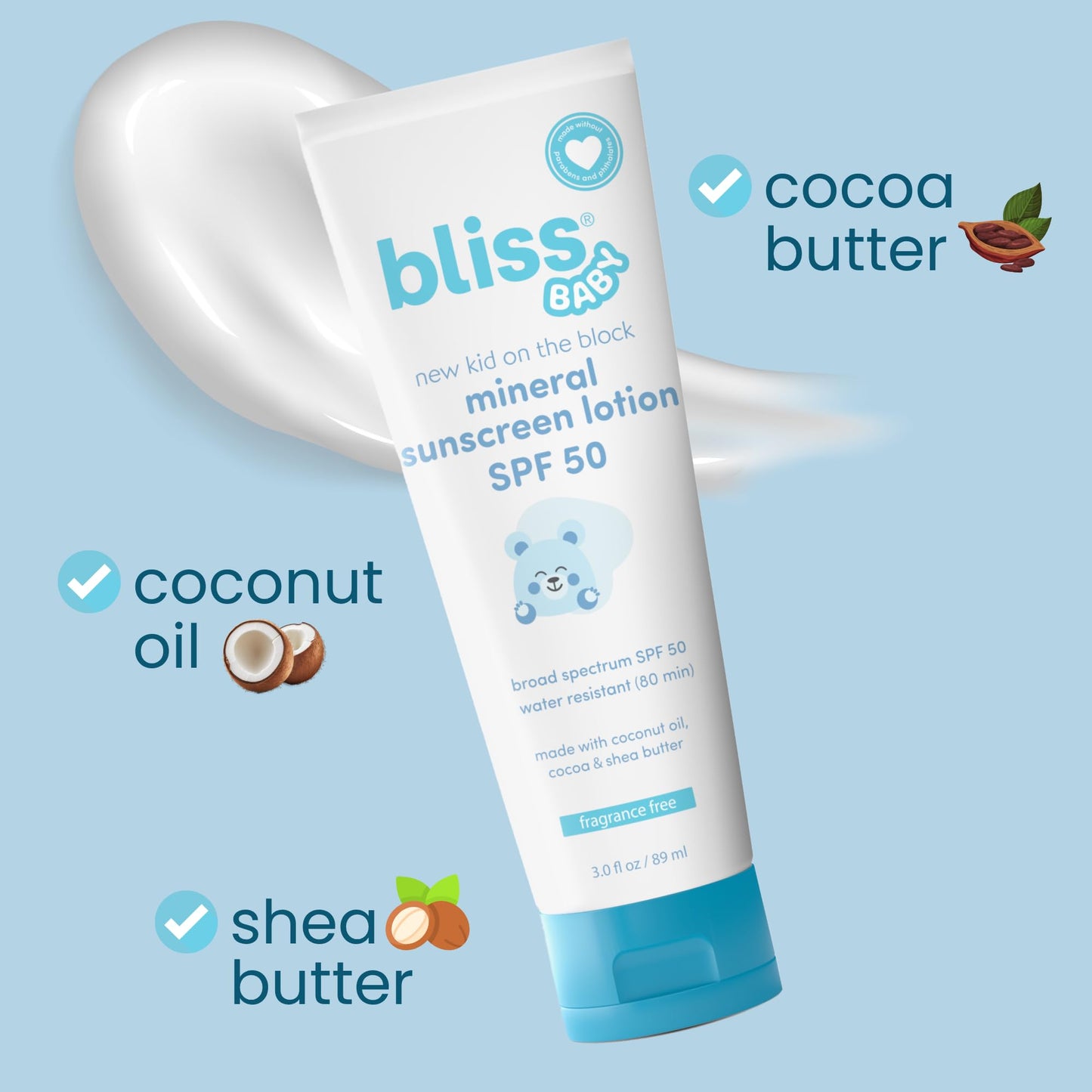 Bliss Baby Sunscreen SPF 50 – Mineral Lotion with Zinc Oxide, Hypoallergenic, Vegan, Non-Toxic, Water-Resistant for Sensitive Skin