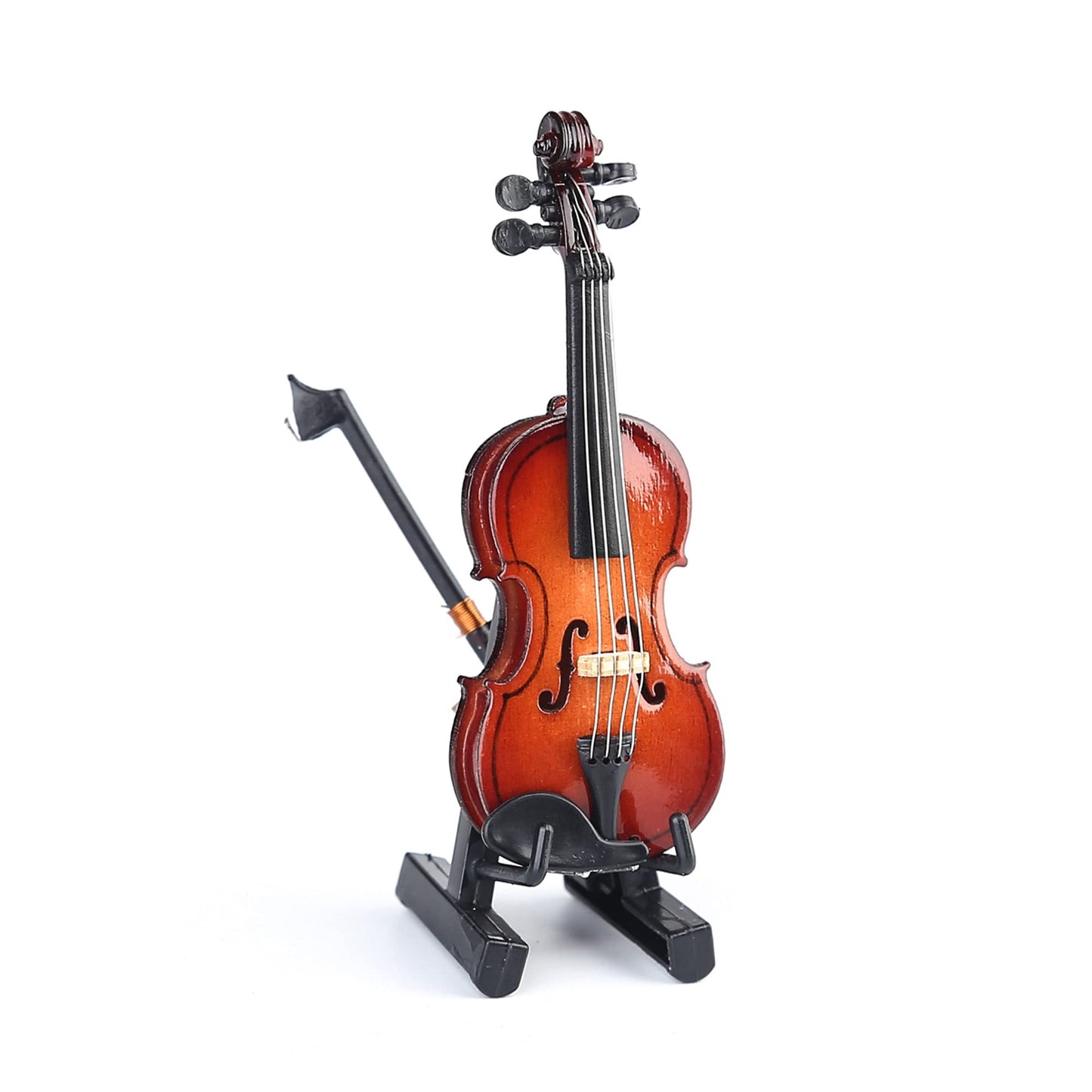 Dselvgvu Mini Wooden Violin with Stand, Bow & Case – Dollhouse Musical Instrument Replica, Collectible Home Decor Ornament 3.15"x1.18"x0.59"