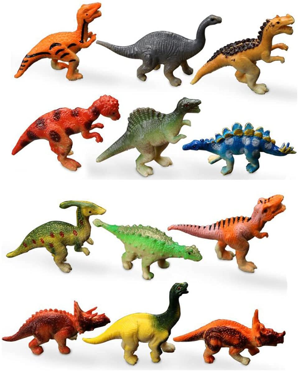 HAPTIME Mini Dinosaur Figures, Assorted 1.5-3" Small Dino Toys, Pack of 12 – Perfect for Cake Toppers, Easter Eggs, Party Favors