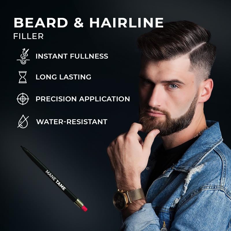 Mane Tame Retractable Beard & Hairline Filler – Water-Resistant Pencil for Natural Finish, Fills Patches & Strengthens Hairlines, Long-Lasting