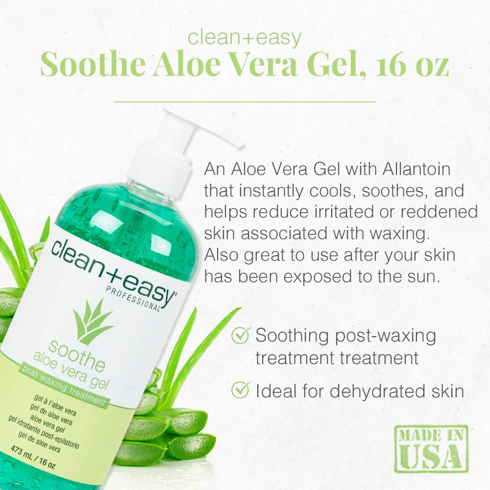 Clean + Easy Aloe Vera Gel for After Wax Care, Soothes Irritated Skin, Non-Greasy Post Waxing Treatment, Removes Excess Wax Residue, 16 oz