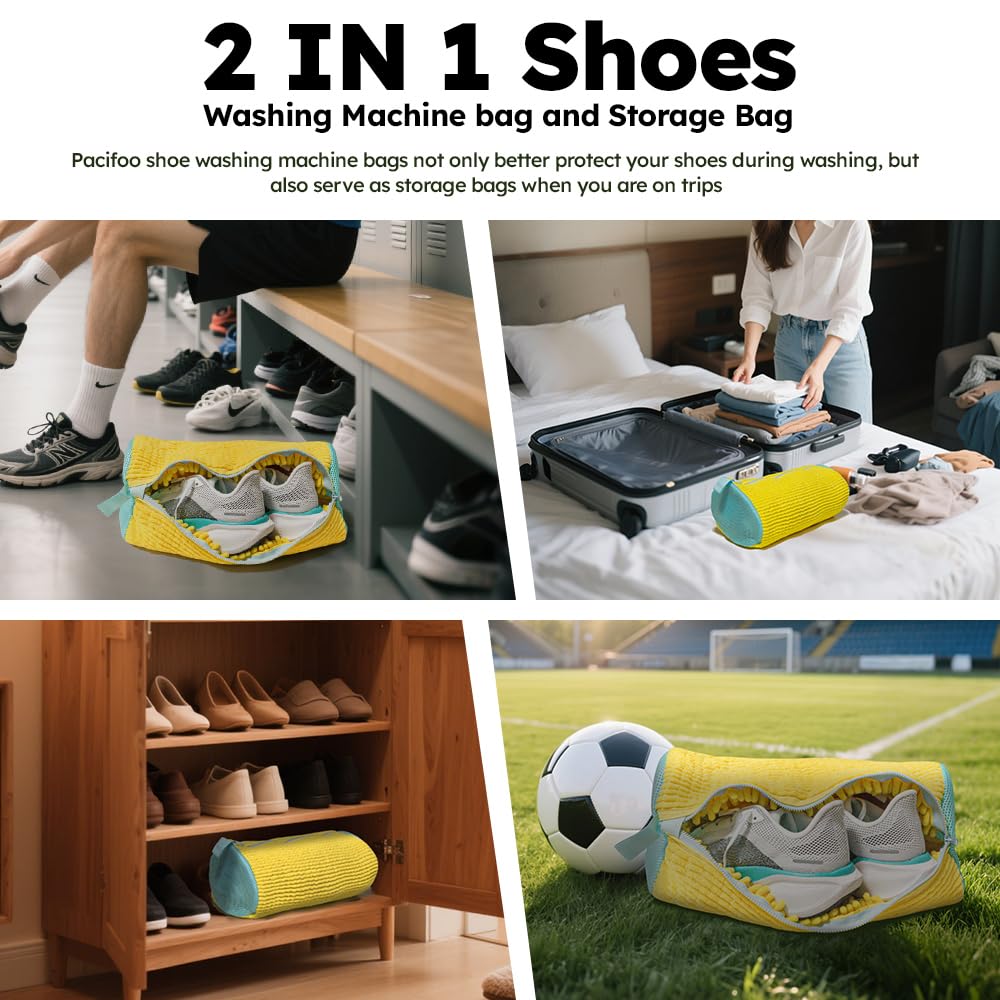 2-Pack Shoe Washing Machine Bags – Reusable Cleaning Bags for Sneakers & Tennis Shoes, Yellow Shoe Cleaner Kit