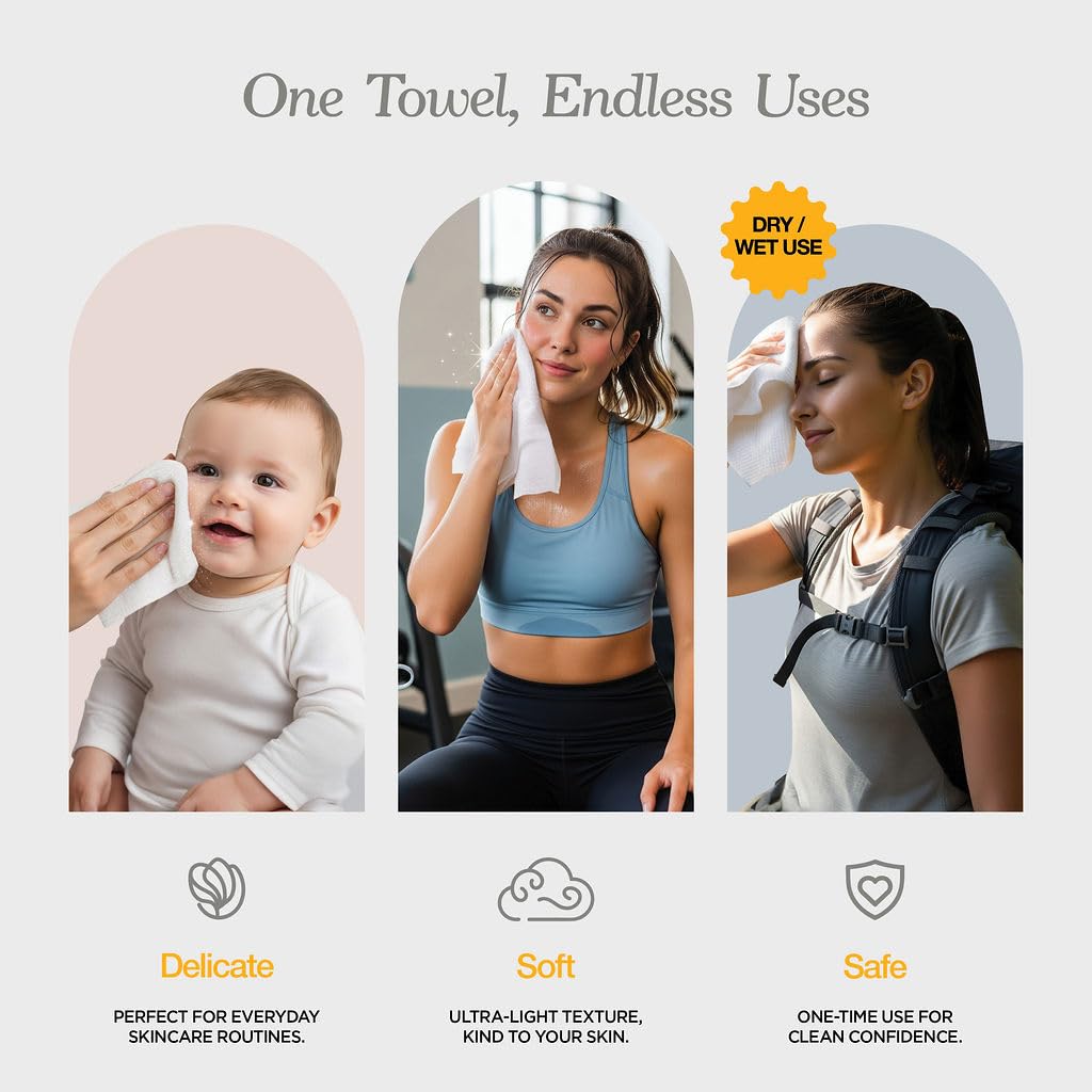 Ultra Soft Disposable Face Towels for Women – Biodegradable, Thick & Gentle on Sensitive Skin, 10x12 Cleansing & Makeup Removal, 50 Pack