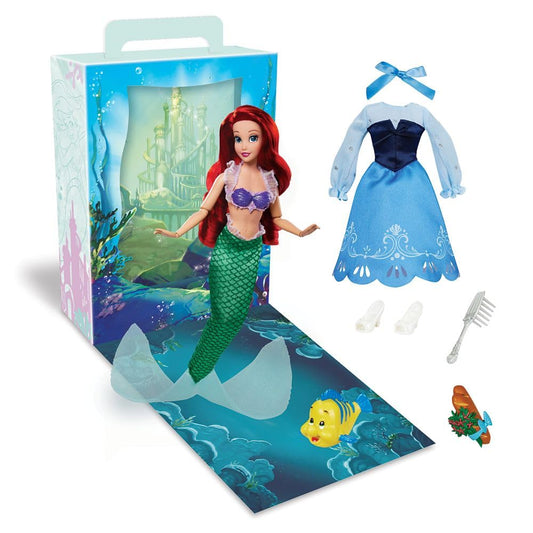 Disney Store 11" Ariel Princess Story Doll with Coloring Book & Extra Dress, Classic Outfit, Fun Princess Toy for Girls