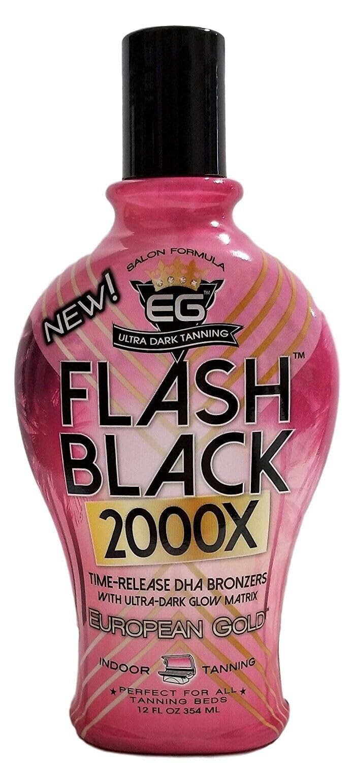 European Gold Flash Black 2000X Indoor Tanning Lotion – Ultra-Dark DHA Bronzers, Skin Conditioning Complex, Advanced Time-Release Color, 12 oz