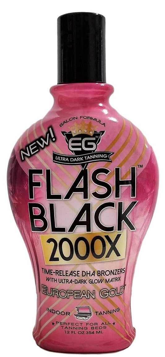 European Gold Flash Black 2000X Indoor Tanning Lotion – Ultra-Dark DHA Bronzers, Skin Conditioning Complex, Advanced Time-Release Color, 12 oz