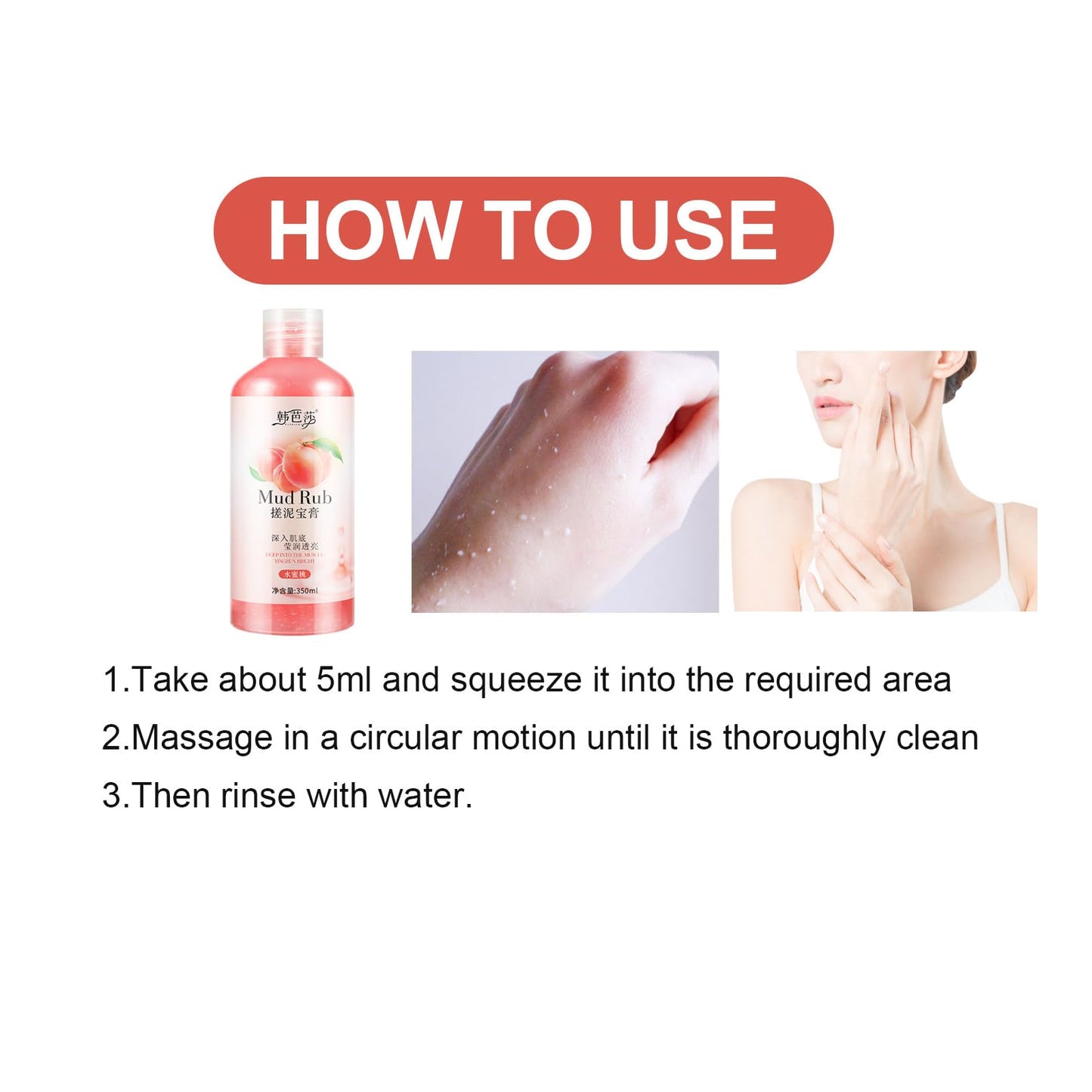 Rubbing Mud Gel & Scrub Cream – Exfoliating Body & Skin Cleanser, Mud Rubbing Artifact, Peach Scent, 350ML, 1PC