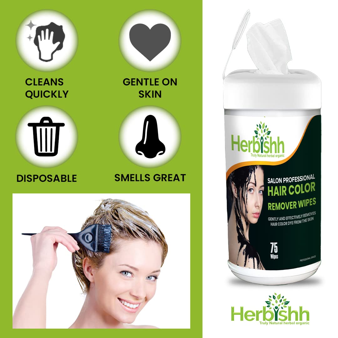Herbishh Hair Color Stain Remover Wipes – Gentle, Skin-Friendly Formula – Easily Remove Hair Dye from Skin – 75-Count Dispenser Pack