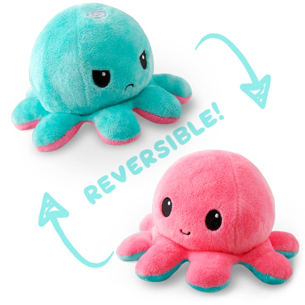 TeeTurtle - The Original Reversible Octopus Plushie - Pink + Aqua - Cute Sensory Fidget Stuffed Animals That Show Your Mood, 4 inch