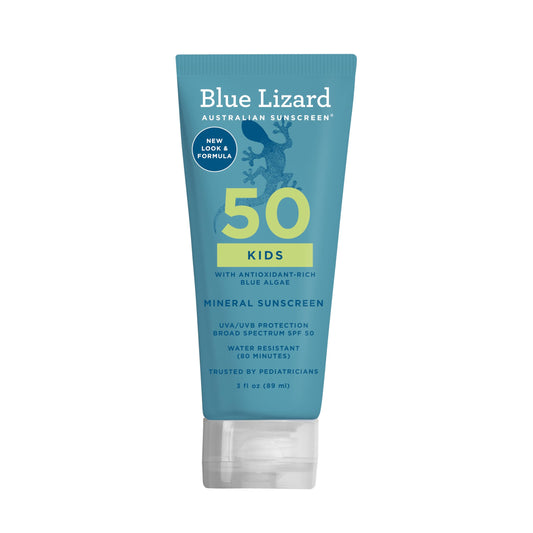 Blue Lizard Kids Mineral SPF 50 Sunscreen Lotion, 100% Mineral, Children’s Sunscreen, Water-Resistant Formula, Paraben-Free, Fragrance-Free, 3 fl oz