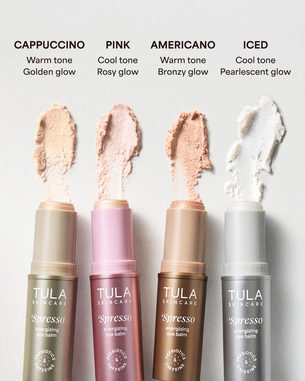 TULA Skin Care Spresso Eye Balm - Energizing, Hydrating Caffeine Treatment for Dark Circles, Gold Glow, Portable 0.35 oz