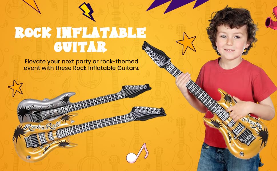 Zugar Land Rock Inflatable Guitar (42 Inches) Vinyl. Perfect Party Favor, DJ Dance 80s Rocker (Gold and Silver (2 Pack)), Multi, 42 Inch