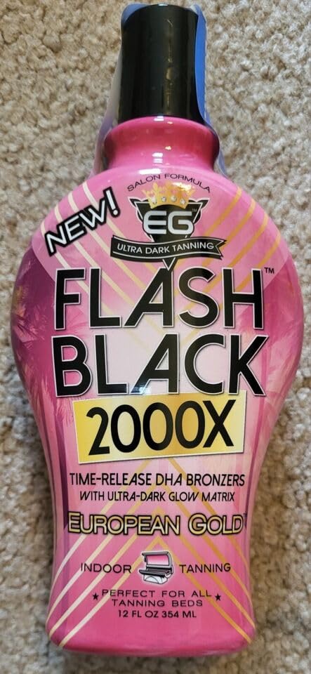 European Gold Flash Black 2000X Indoor Tanning Lotion – Ultra-Dark DHA Bronzers, Skin Conditioning Complex, Advanced Time-Release Color, 12 oz