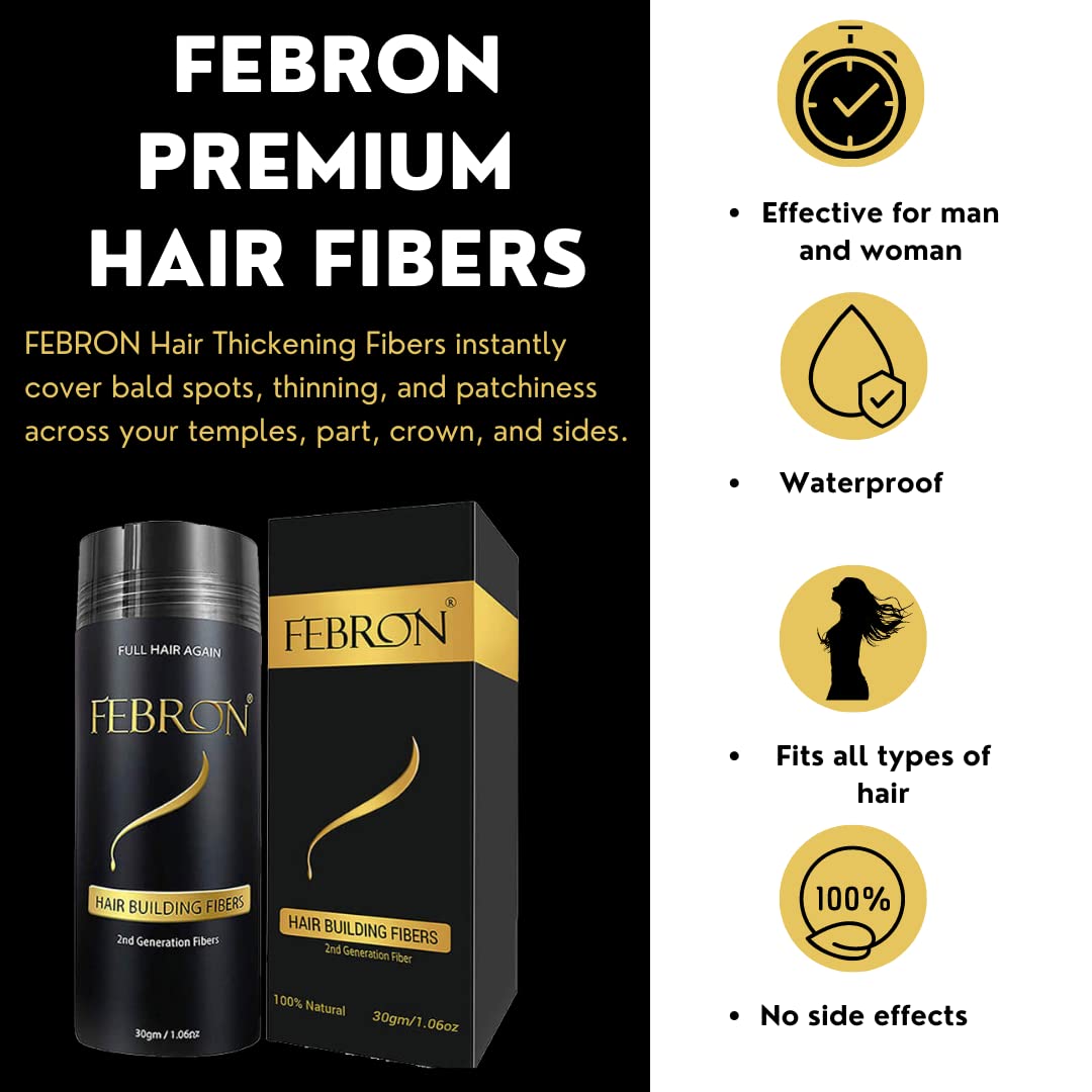 FEBRON Hair Fibers for Thinning Hair Black 30g – Hair Loss Concealer for Men & Women – Natural, Undetectable Hair Powder Filler for Bald Spots