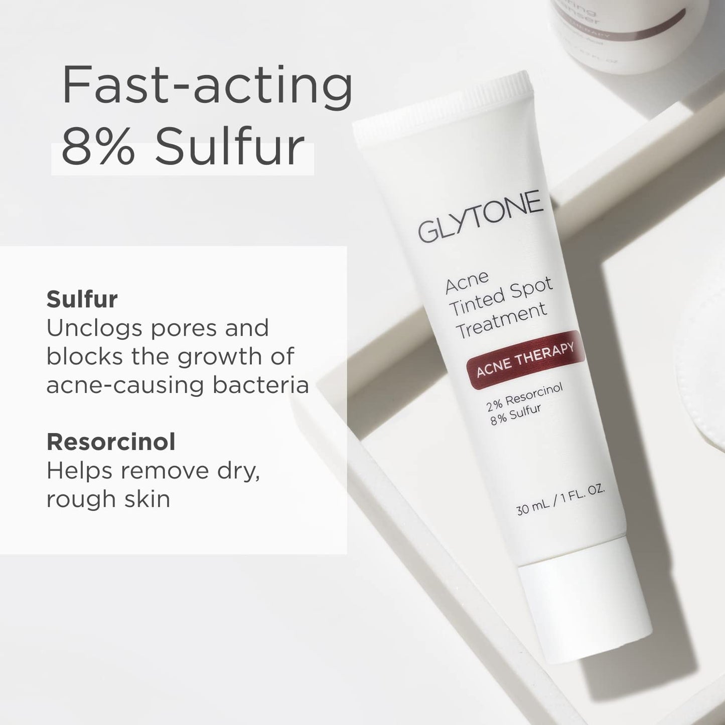 Glytone Acne Tinted Spot Treatment – 8% Sulfur & 2% Resorcinol Acne Cream, Fast-Acting Blemish Treatment & Concealer, 1 fl oz