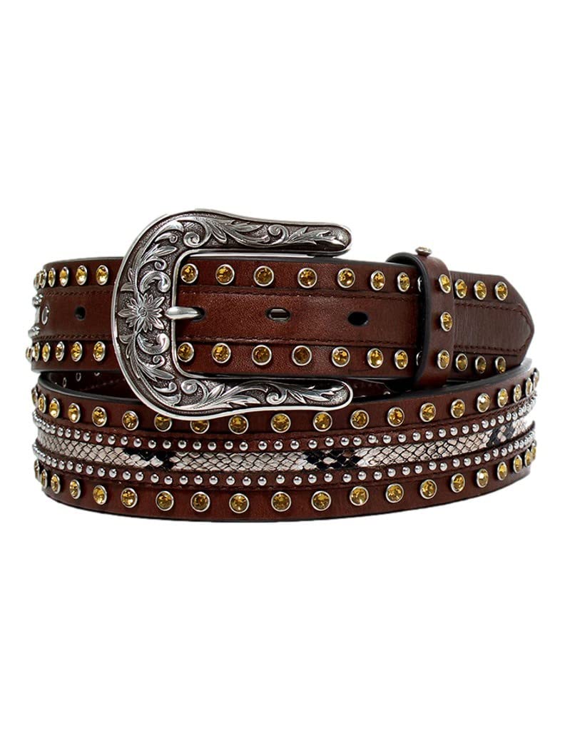 ARIAT Women's Western Snake Skin Print Studs Belt, Brown, Small