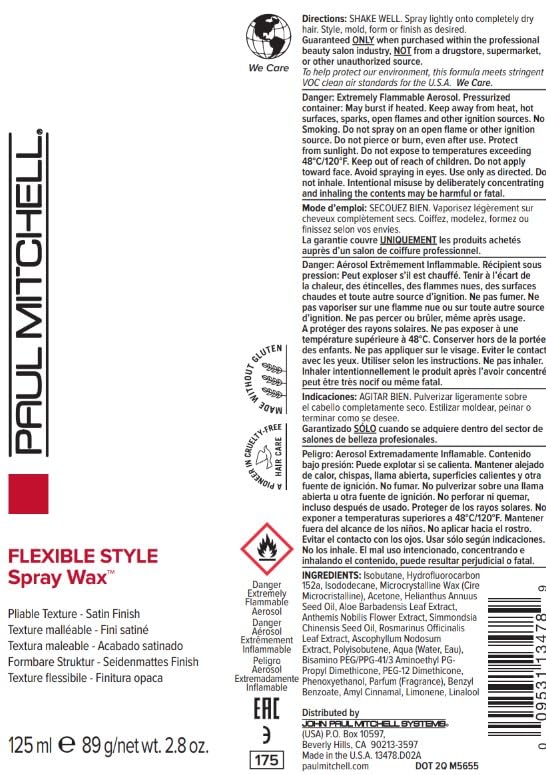 Paul Mitchell Spray Wax, Pliable Texture, Satin Finish, For All Hair Types, Especially Fine to Medium, 2.8 oz