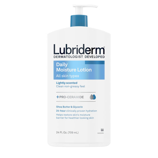 Lubriderm Daily Moisture Lotion with Pro-Ceramide, Shea Butter & Glycerin – 24-Hour Hydration for Face, Hands & Body, 24 FL OZ